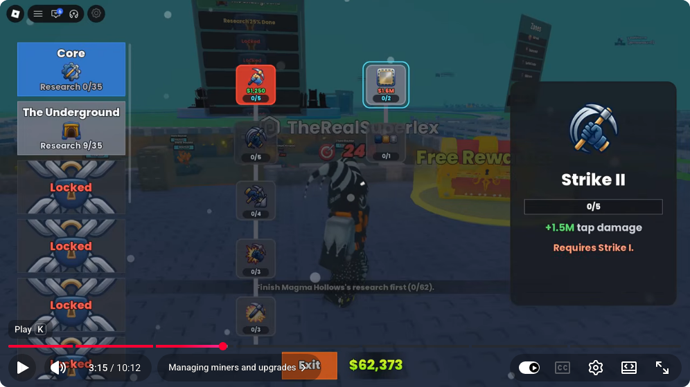 Recorded Core research tree with Strike II requiring Strike I